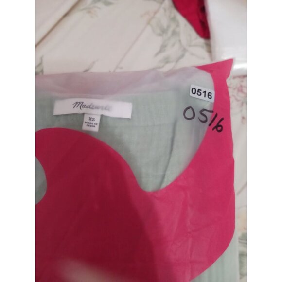 Madewell Cuff Sleeves Gauze Button-Front Tiered Mini Dress Sage Green Xsmall - Picture 13 of 13